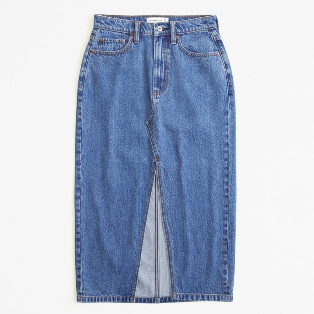 Abercrombie & Fitch Denim Midi Skirt Medium Marble Wash 6T NWT